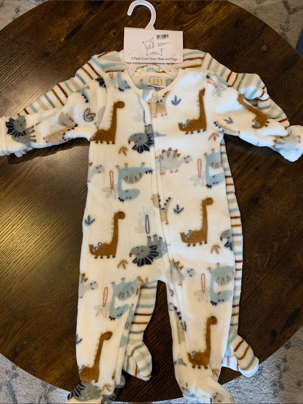 Cozy Baby Fleece One-Piece Sleep & Play - Dino Print White/Blue/Brown